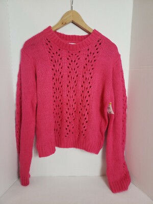 Woven Heart Womens Pink Open Stitch Pullover Long Sleeve Sweater, XL NWT