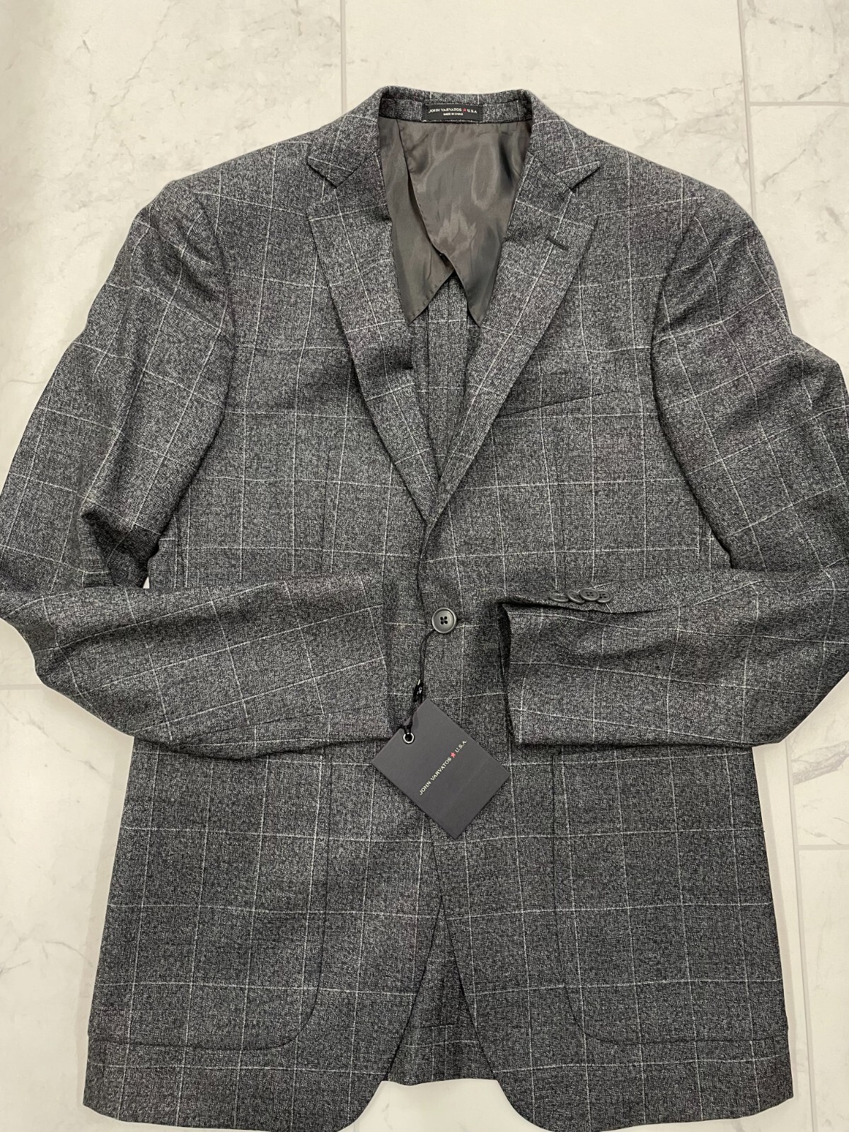 Pre-owned John Varvatos $598  Baxter Windowpane Blazer In Charcoal Gray Size:36