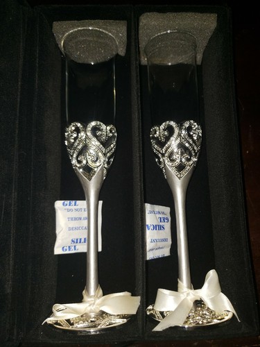 Gorgeous Vintage Champagne Toasting glasses Swarovski Crystals Wedding Glass Set