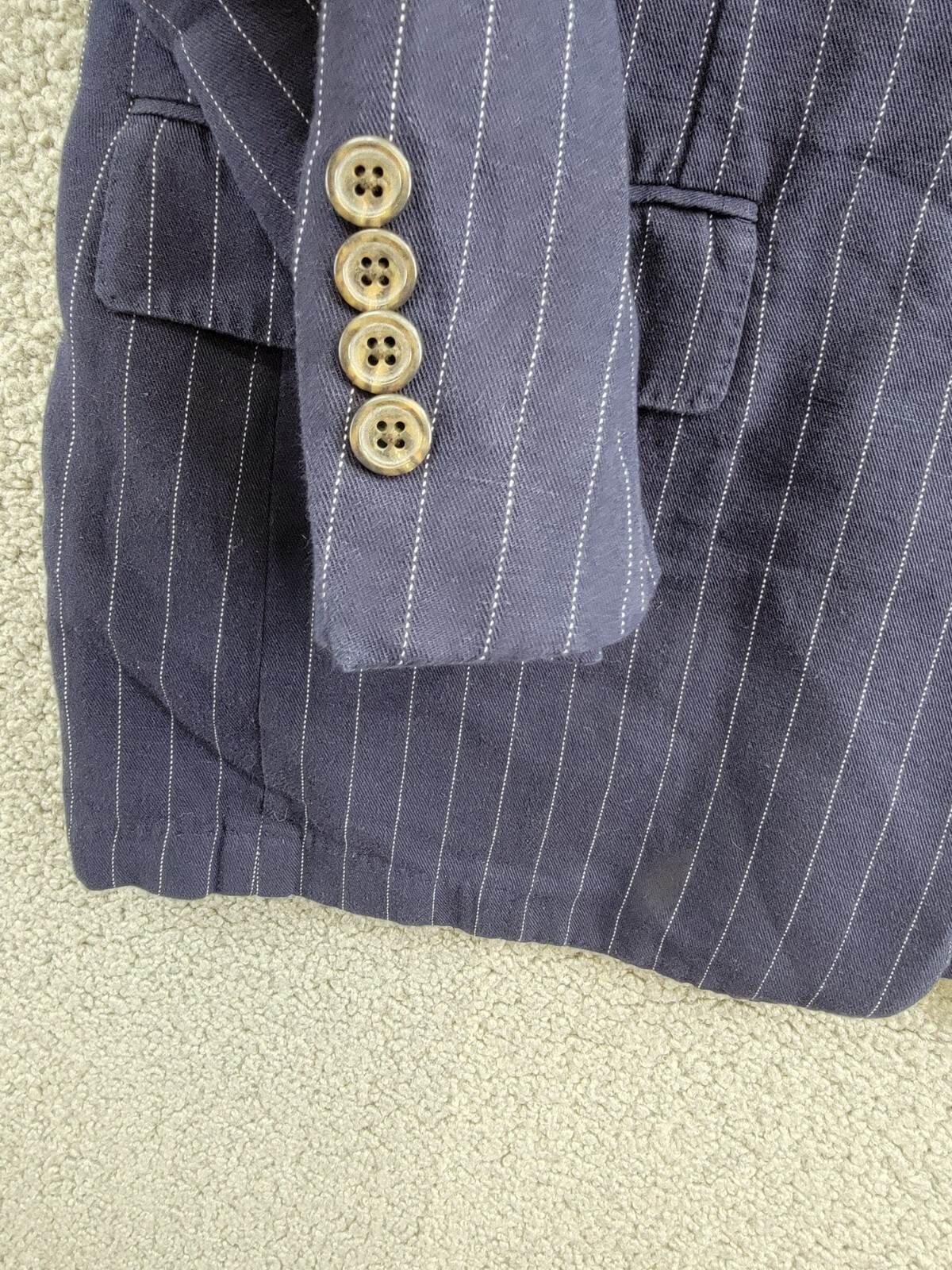 Polo Ralph Lauren Soft Pinstriped Sport Coat Men's 46L Navy Linen Blend Pockets - Picture 10 of 20