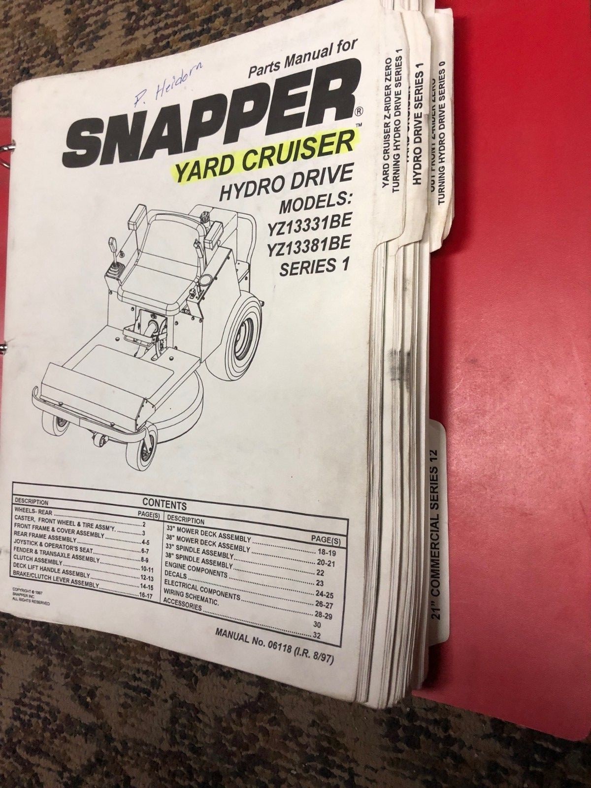 HUGE book of Snapper Yard Cruiser Riding Mower Parts and Service Manuals