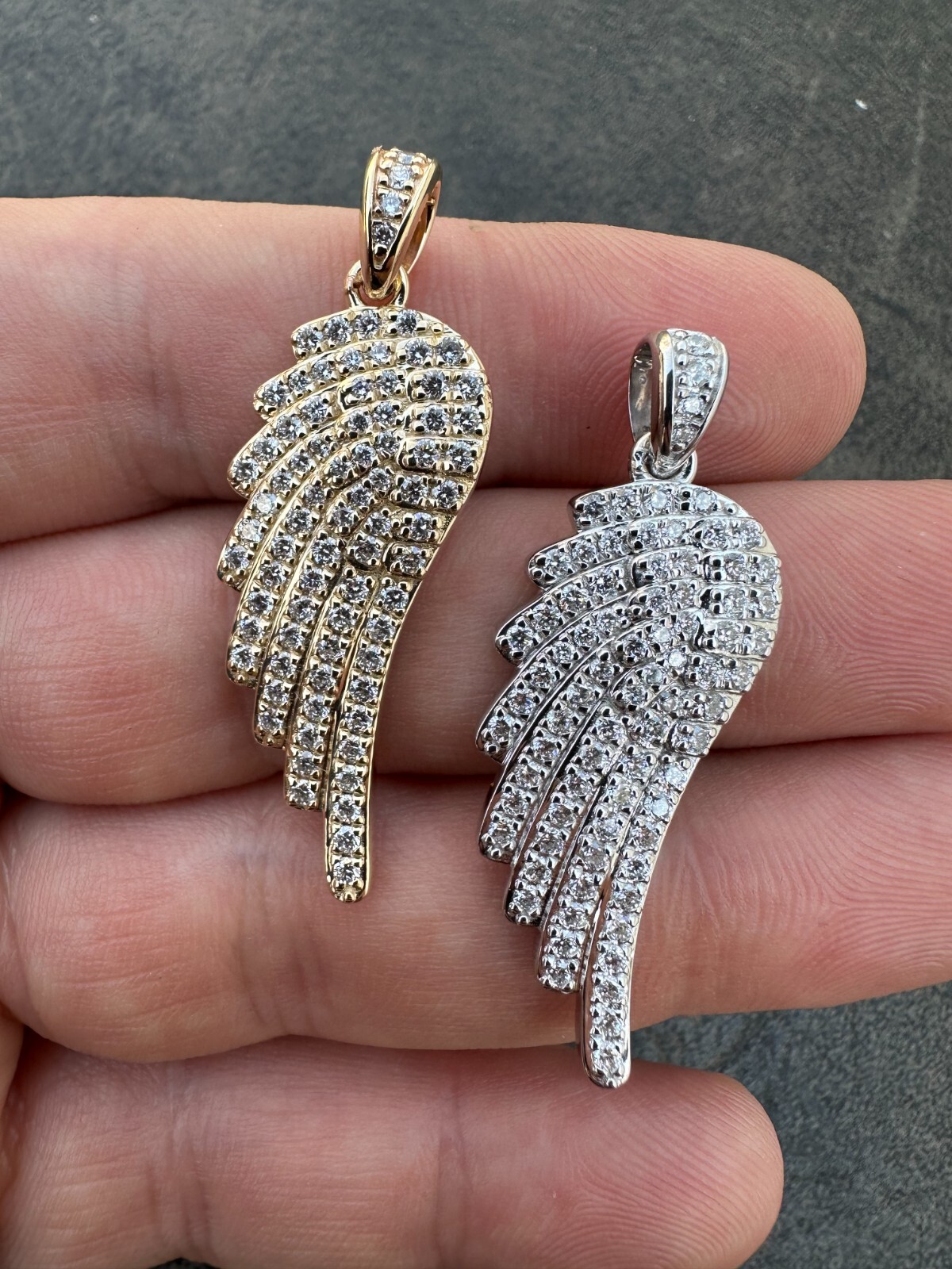 Pre-owned Angel 1.24ct Real Diamond Guardian  Wing Pendant Solid 14k Gold Necklace Pendant In White