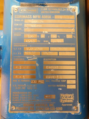Krohne Corimass MFM 4085K-10G Mass Flow Sensor Used CSQ