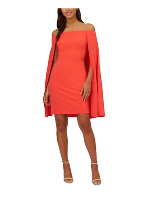 ADRIANNA PAPELL Womens Coral Lined Attached Cape Sleeveless Sheath Dress 16