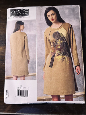 Vogue Pattern V1459 Ms KOOS COUTURE LooseFit Dress w/Appliques~Long Sleeves 8-16