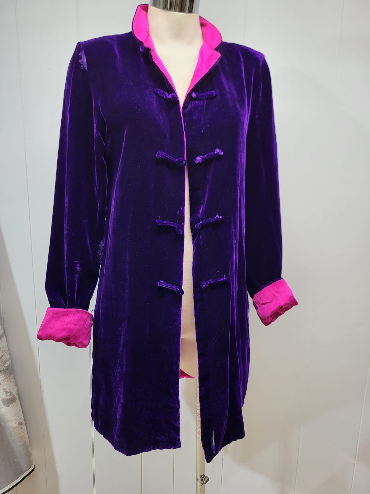 Vtg 70s Kumari's Silk Purple Hot Pink Nehru Jacket Boho Eclectic