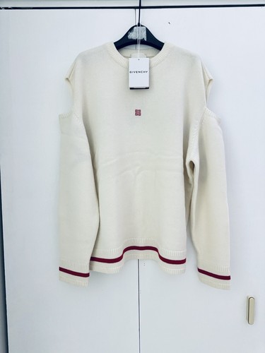 Pre-owned Givenchy $1585  Cold Shoulder Intarsia Wool Cashmere Blend Sweater White Red M