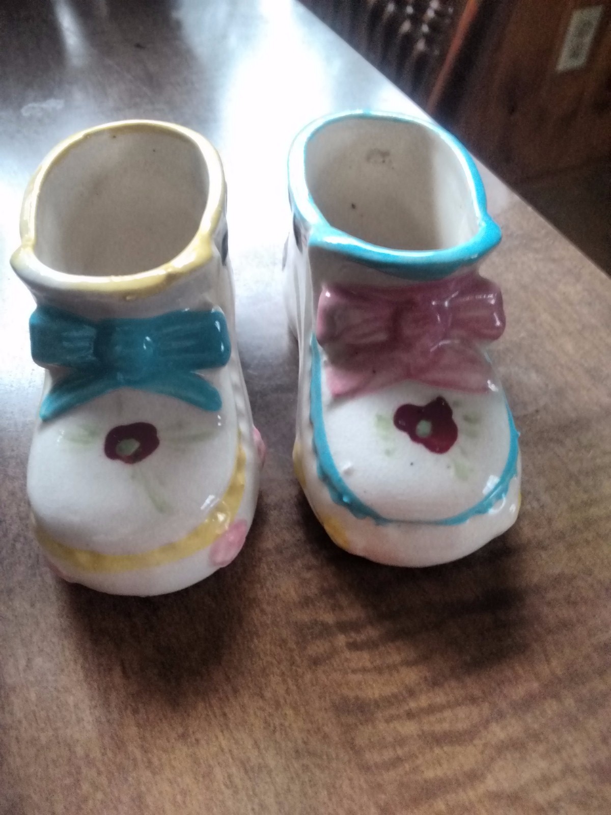 vintage baby booties planter/vase