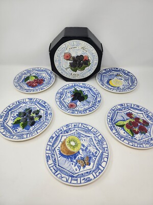  Gien   Oiseau Bleu  Set Of 6 - New - Fruit Dessert Bread Plates 6 1/2'' - France