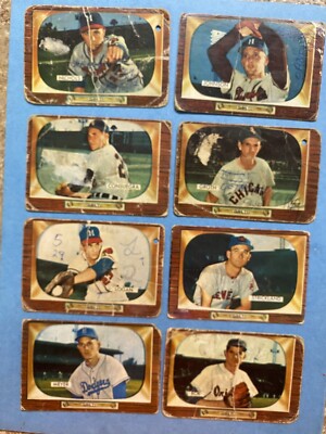 1955 Bowman Lot 8 Cards Poor Condition Roe HOF, Logan, Meyer, Strickland, Nichol
