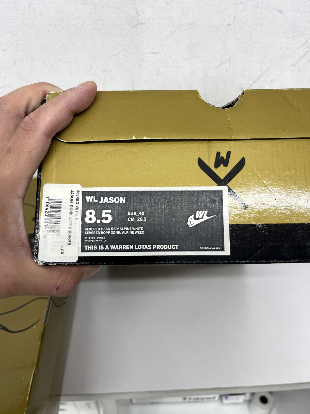 Pre-owned Warren Lotas Dunk Jason Vorhee Shoe Size 8.5 Severed Head Red Alpine White In Multicolor