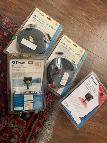 Swann Security Cam Color Video camera with audio (2) & A/V Power cable (2) New
