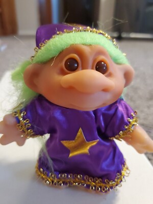 Vintage Dam Adopt A Norfin Troll 5''-Little Wiz-1986- Green Hair-Serious
