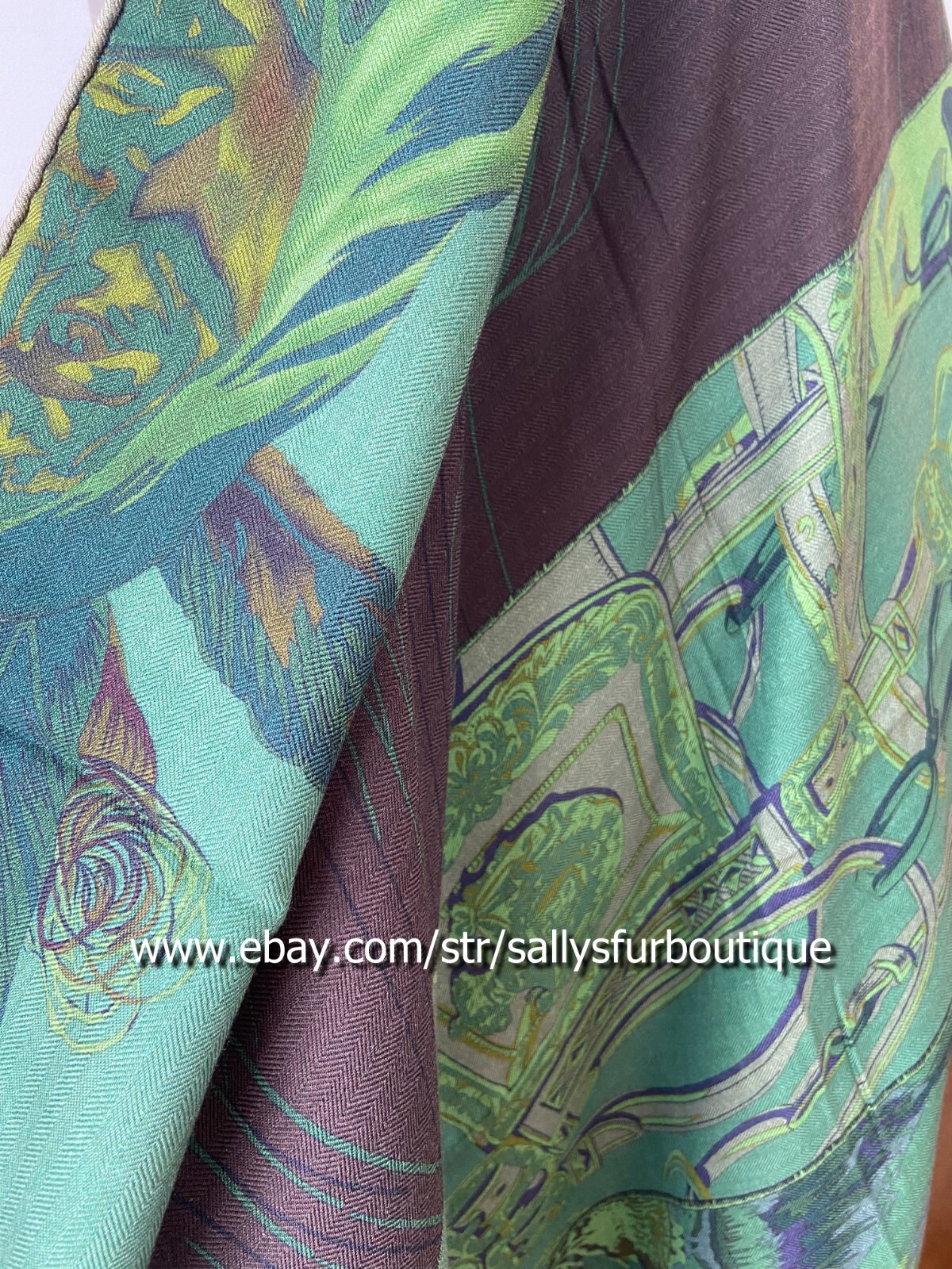 Sallys 70% Cashmere & 30% Silk Wrap Scarf Indian Print Double Face Shawl 53"