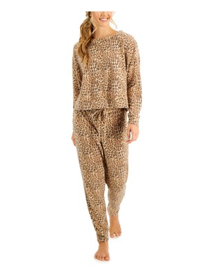 

JENNI Intimates Бежевая рубашка для сна с круглым вырезом и длинными рукавами с животным принтом, Бежевый