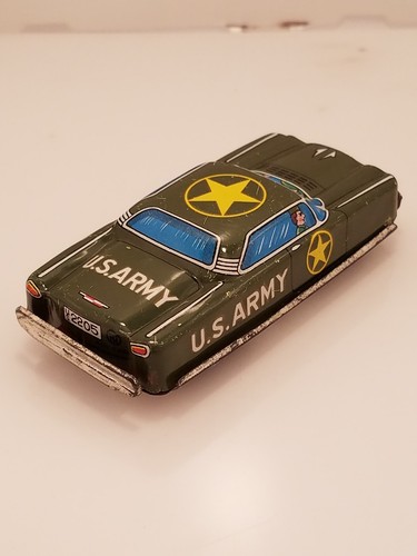 Vintage Japan Tin Litho Friction U.S. Army Car Green Military Soldier War Toy