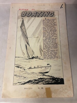 WORLD AROUND US #22 original art STUNNING SPLASH BOATING SAILING 1960 RAT WIGHT