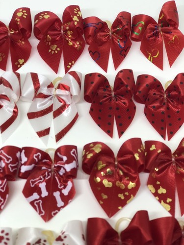 Dog Bows Pet Grooming Bows Big Paw Print Variety Small Qty 30 ( 15 Pair) USA