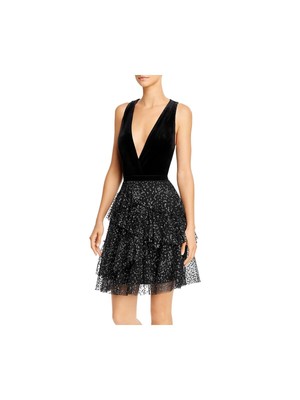 

BCBG MAXAZRIA Женское черное короткое вечернее платье без рукавов с v-образным вырезом + расклешенное платье, Черный