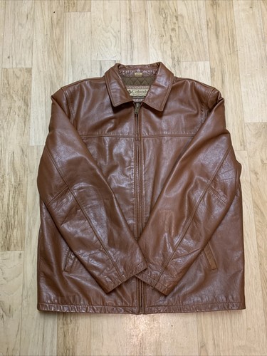 Vintage Columbia Sportswear Zip Brown Leather Jacket Quilted Vintage Columbia Sportswear Zip Brown Leather Jacket Quilted
