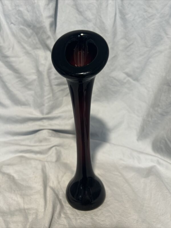 Purple Amethyst Hand Blown Art Glass Twisted Vase Tulip Trumpet Vint Decor 9 3/4