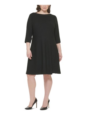 TOMMY HILFIGER Womens Navy Knit Button Accents 3/4 Sleeve Dress Plus 22W