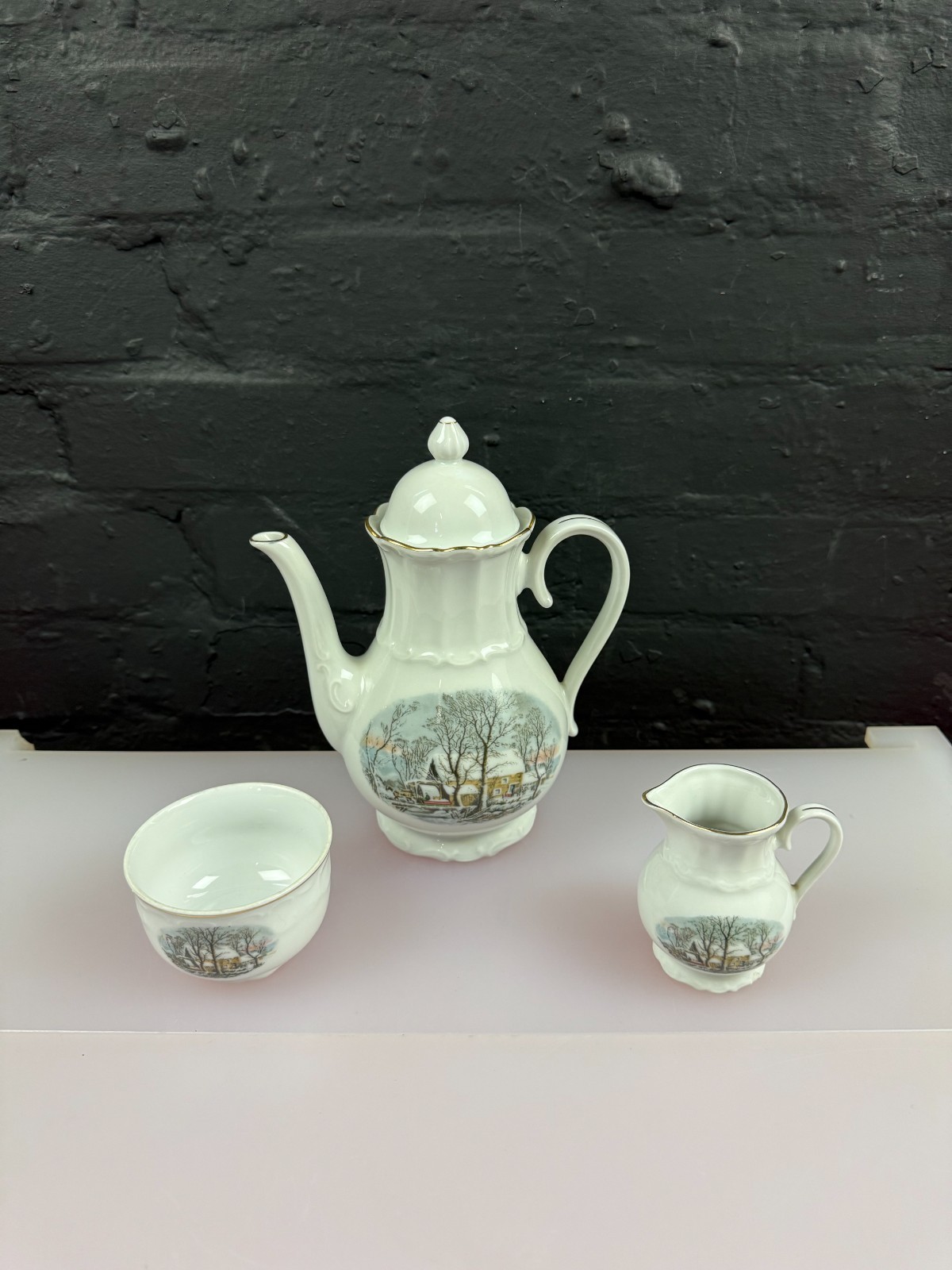 Avon Crown Bavaria Germany Winter Snow Scene Coffee Pot Jug and Sugar Bowl Set