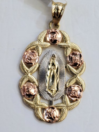 Pre-owned Rosegold 14k Yellow Rose Gold Virgin Mary Holy Mother Oval Pendant Charm 1.35" Lng