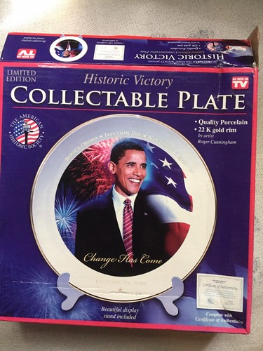 BARACK OBAMA 22K GOLD RIMMED “HISTORIC VICTORY” 8” COLLECTABLE PLATE with COA
