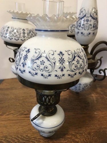 VINTAGE VICTORIAN 5 LIGHT DELFT PORCELAIN BLUE/WHITE CEILING FIXTURE CHANDELIER