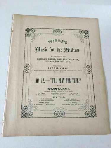 Rare Antique Original  Piano Sheet Music 1860s I'll Pray For Thee