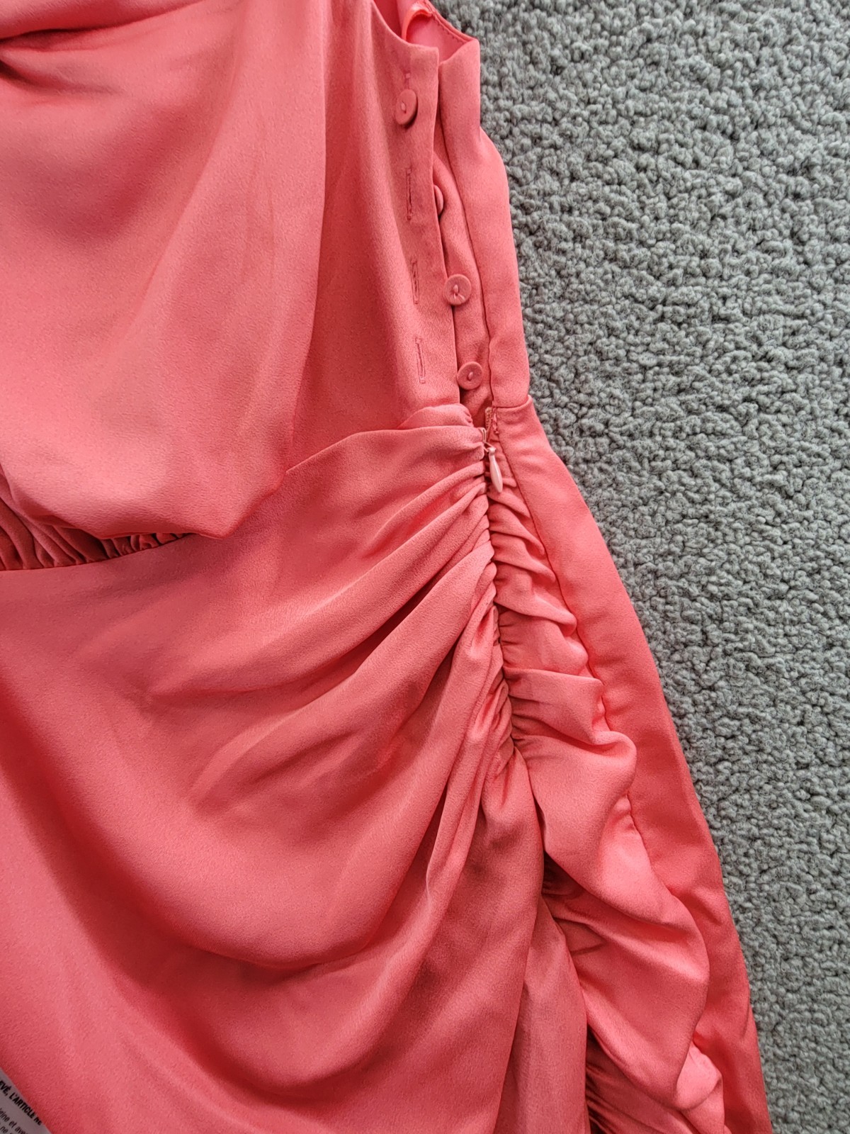 BCBGMAXAZRIA Asymmetric Neck Long Dress Women 8 Coral Side Zip w/ Button Closure - Picture 10 of 12