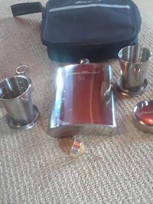 Eddie Bower Stainless Steel Flask & 2 Collapsible Shot Glasses Set with Carrier