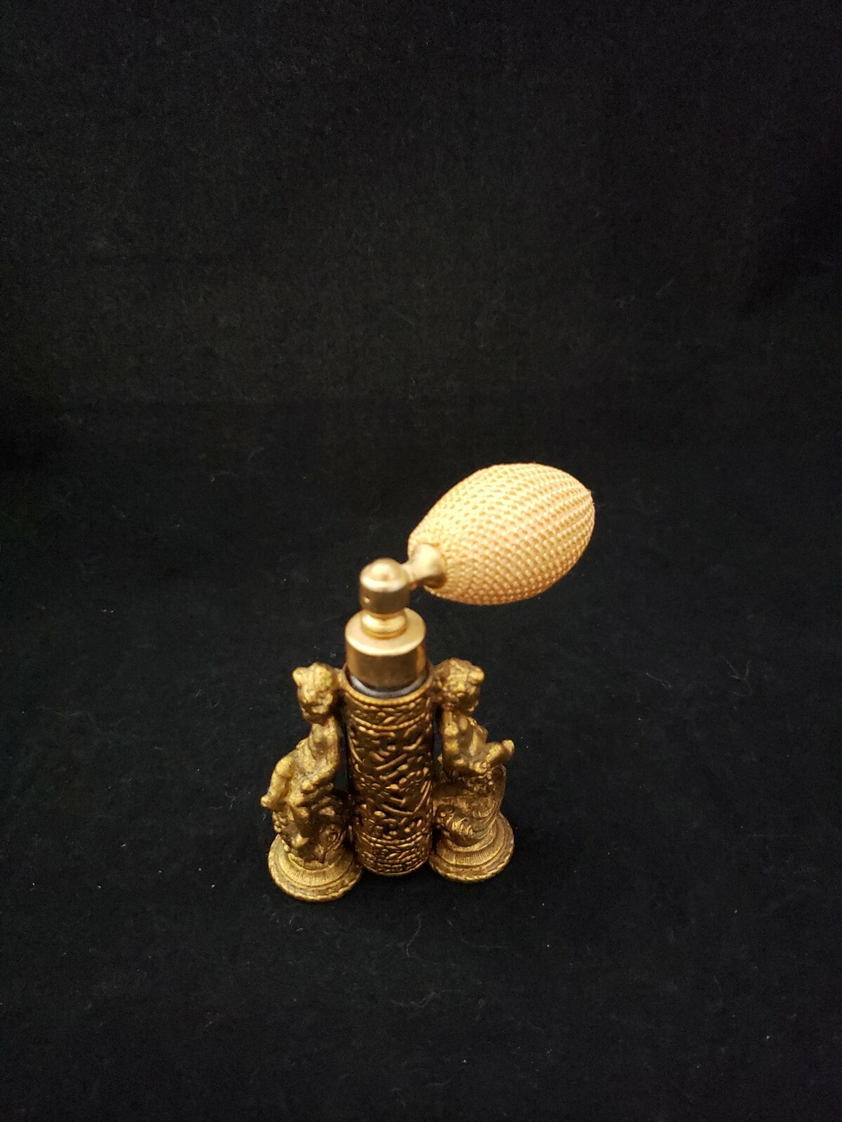 Vintage GLOBE Atomizer Ormolu Double Cherub Perfume Bottle 24K Gold Plated 1930s