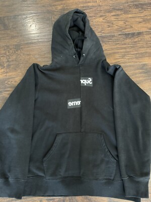 supreme x comme des garcons split box logo black hoodie sweatshirt size large 256316770789