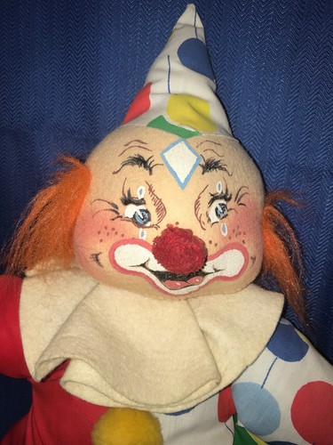 VINTAGE 1971 ANNALEE MOBILITEE POSABLE CLOWN DOLL 19” Balloons & Red Fabric