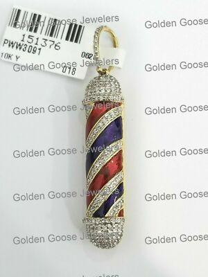 Pre-owned Gnd Atlanta Clearance Yellow Gold Diamond Barber Pole Hair Cutting Grind Pendant Charm Man In White