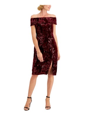 

ADRIANNA PAPELL Женское платье-футляр с красной подкладкой и короткими рукавами до колена, Красный