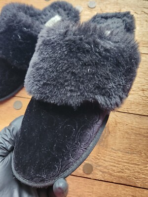 Used / Coach / Black / Monogram / Faux Fur / Slipper / Size 8 /