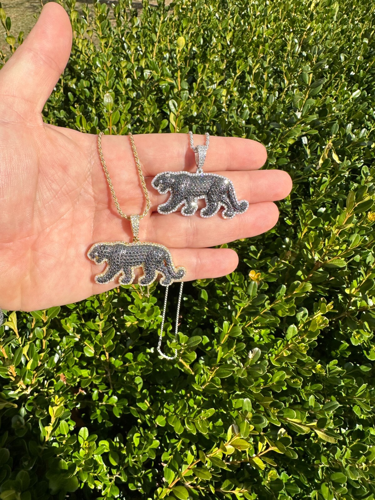 Pre-owned Black Panther Moissanite 925 Silver/gold Plated Iced  Jaguar Pendant Necklace