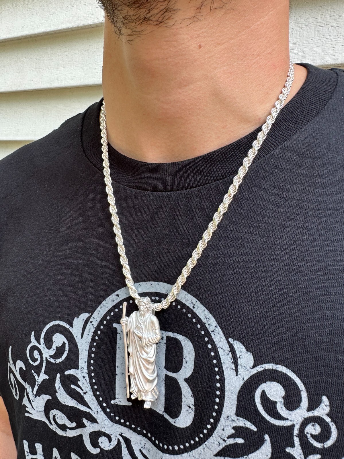 Pre-owned Harlembling Heavy 3d San Judas St Jude Real 925 Silver 14k Yellow Rose Gold Pendant Necklace