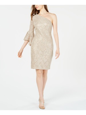 

Женское бежевое вечернее платье-футляр выше колена CALVIN KLEIN с рукавом-колоколь, Бежевый