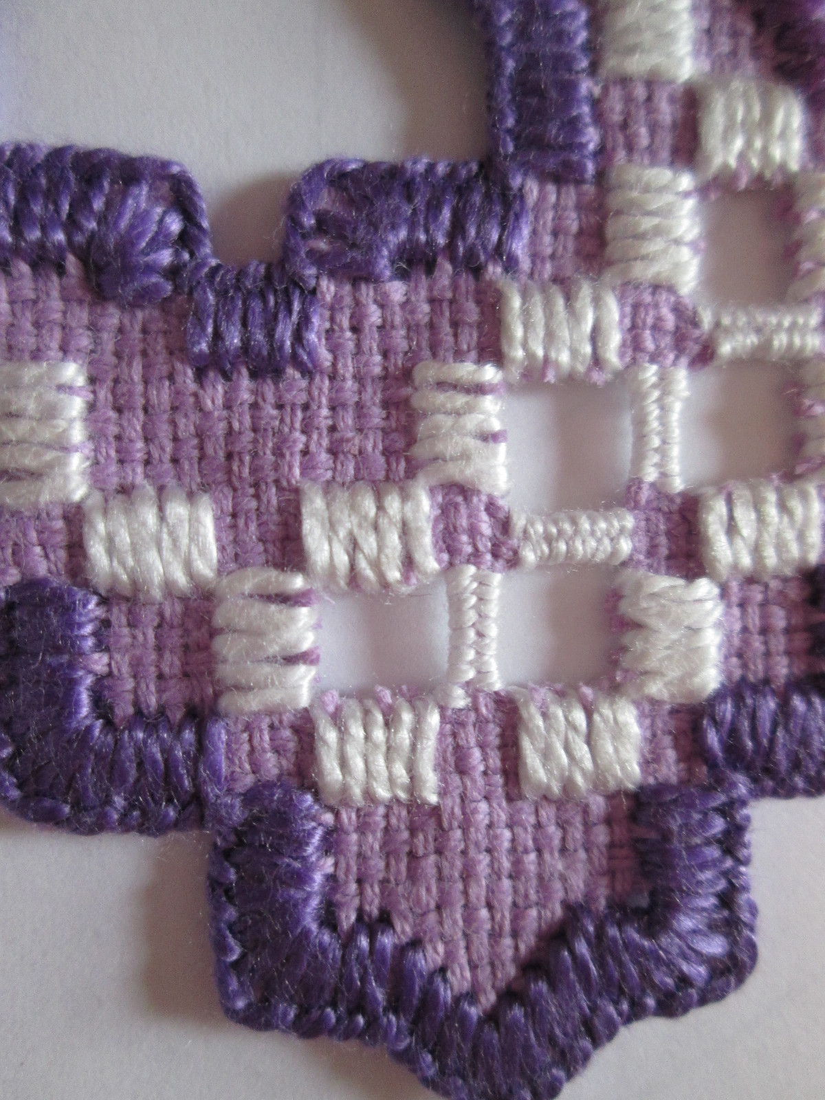 Hardanger  Heart  Norwegian Embroidery Purple  Hand Made