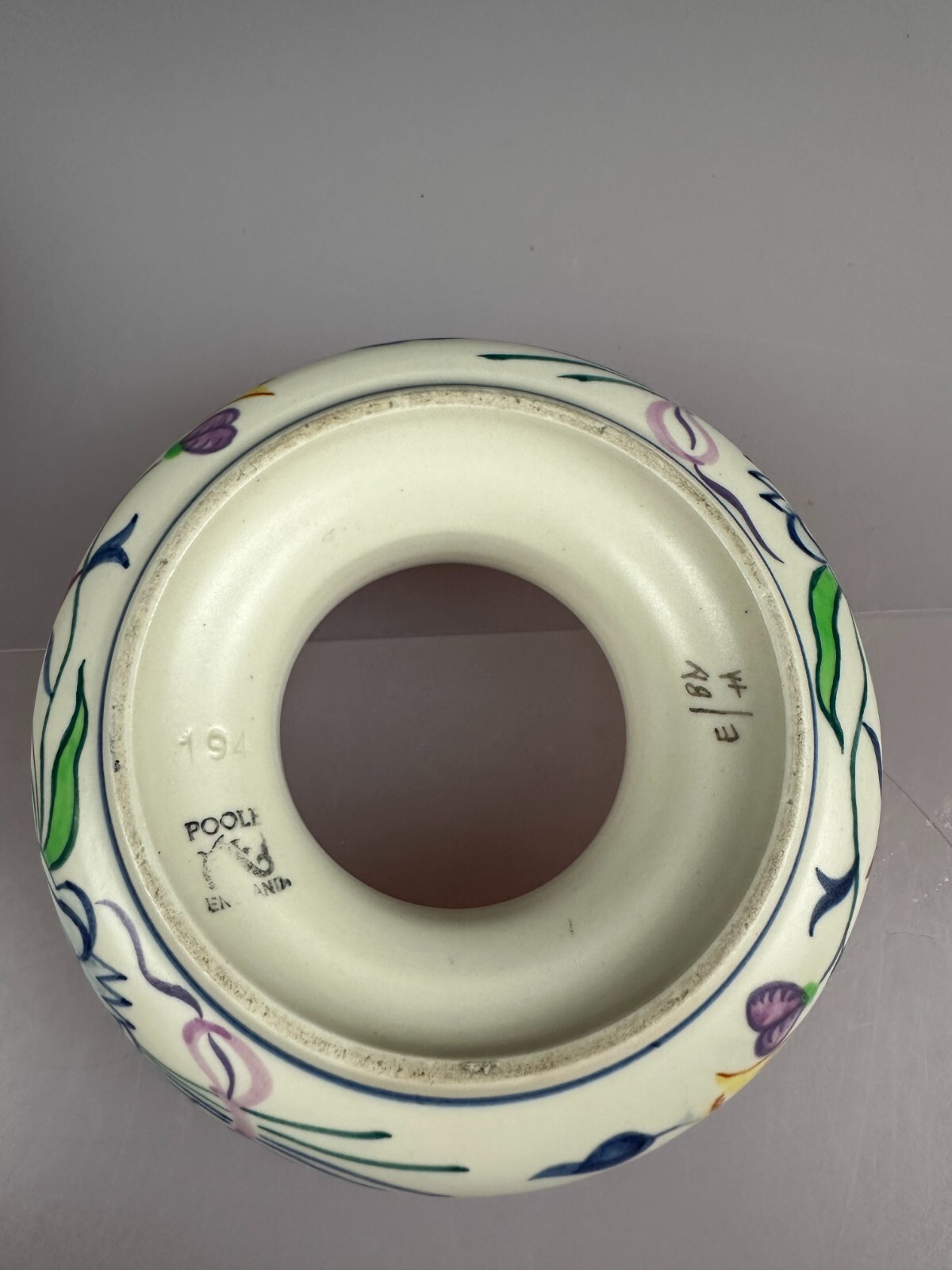 2 x Vintage Poole Pottery Flower Hand Painted Posy Vases / Ring 5" Wide x 1.75"