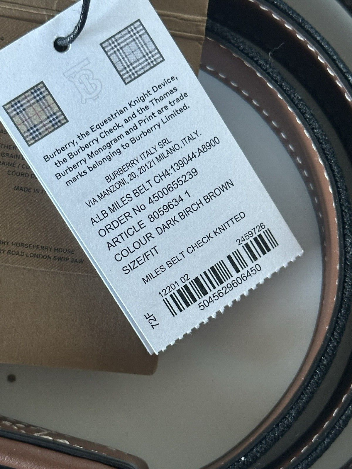 Pre-owned Burberry Check Knitted Dark Birch Brown D-ring Buckle Belt 80596341 It $590
