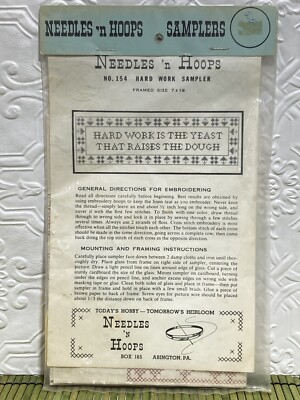 VTG Stamped Cross Stitch Kit Hard Work Is The Yeast That Rises the Dough