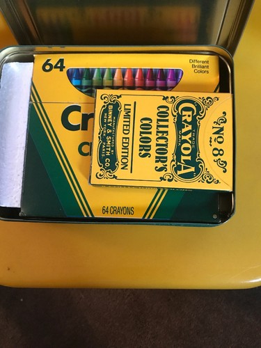 Crayola CRAYONS 64 Built-In Sharpener 1990 Vintage Unused Box + Collector's Tin