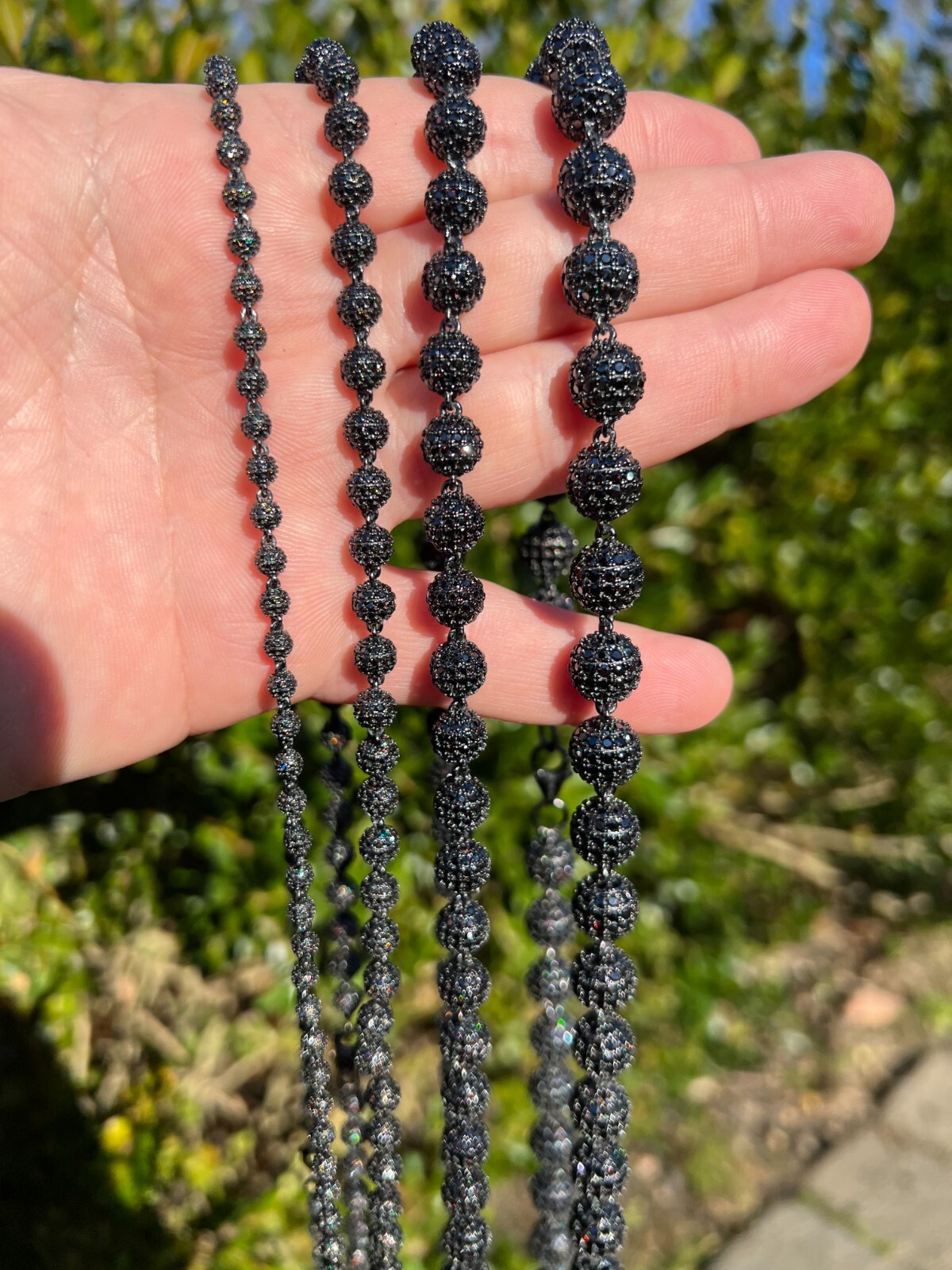 Pre-owned Harlembling Black Moissanite Ball Chain - Black Rhodium Over 925 Silver - Shambala Necklace