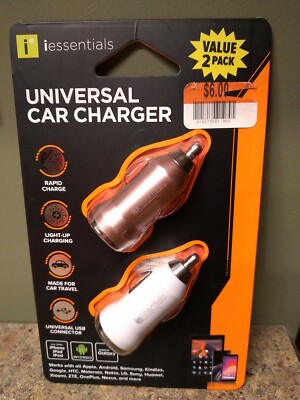 iessentials Rapid Universal Car Charger 2 PACK USB charger - works in 12Volt