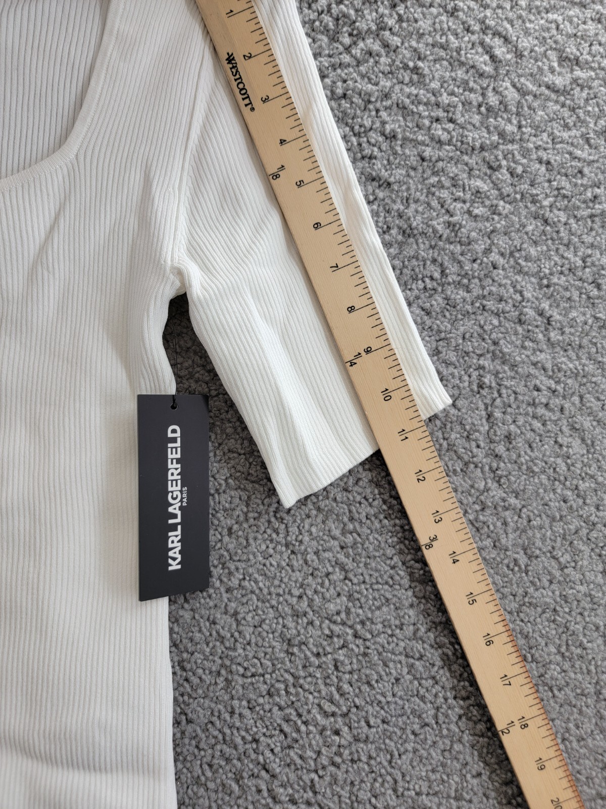 KARL LAGERFELD PARIS Sweetheart-Neck Sweater Women's S Soft White Short Sleeve - Picture 5 of 16